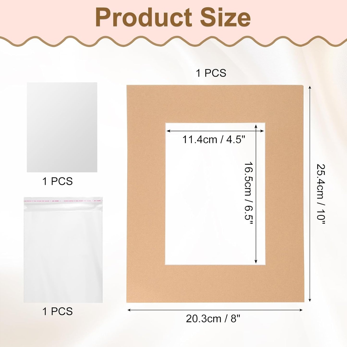 uxcell Picture Mats, 8 x 10 Mat Board Center for 5 x 7 Pictures Acid Free White Core Bevel Cut Frame Mattes with Backing for Display Art Measuring, Kraft Paper Color