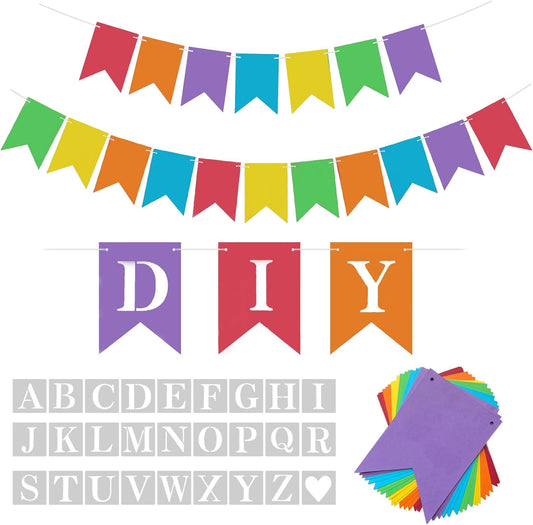 DIY Rainbow Banner Set Include 26 Letters Stencil, Make Your Own Banner for Birthday Wedding Independence Party, Handwriting Banners Party Supplies Unique Decor