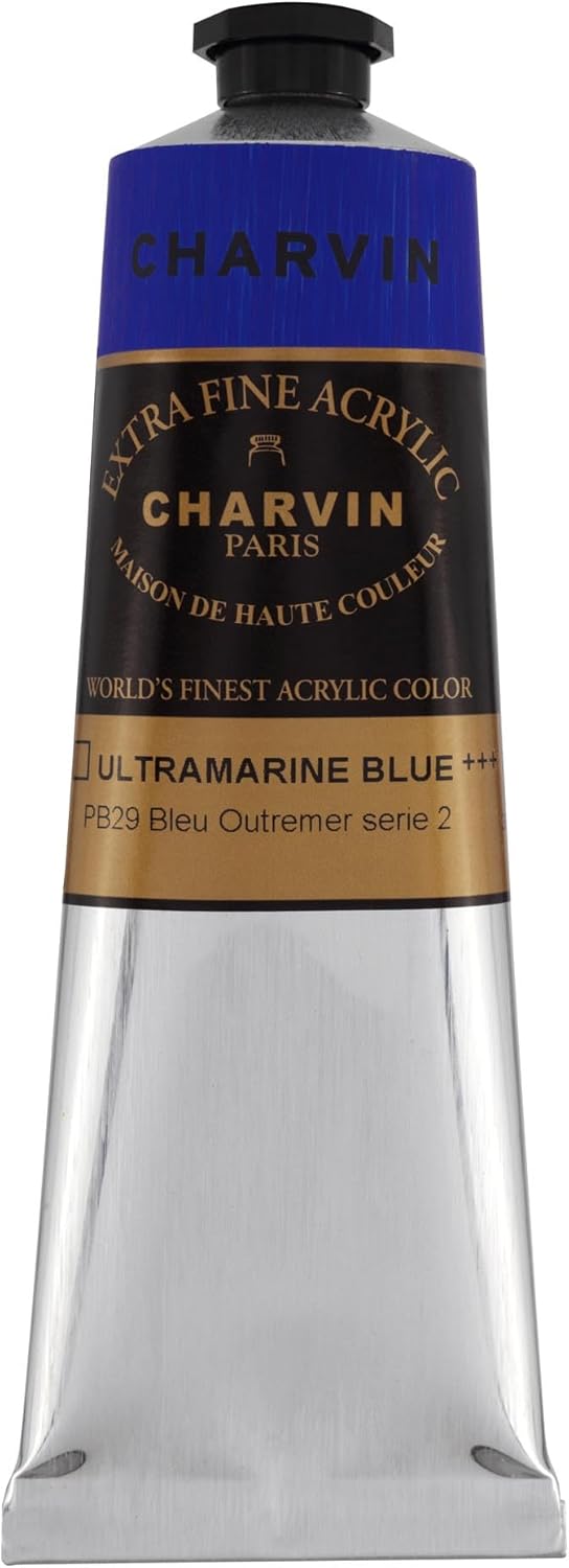 Charvin Extra Fine Professional Acrylic Paint - Ultramarine Blue, 150ml Tube, Triple-Milled, Lightfast Pigments, Open Stock Artist Acrylic Paints in Nature-Inspired Hues
