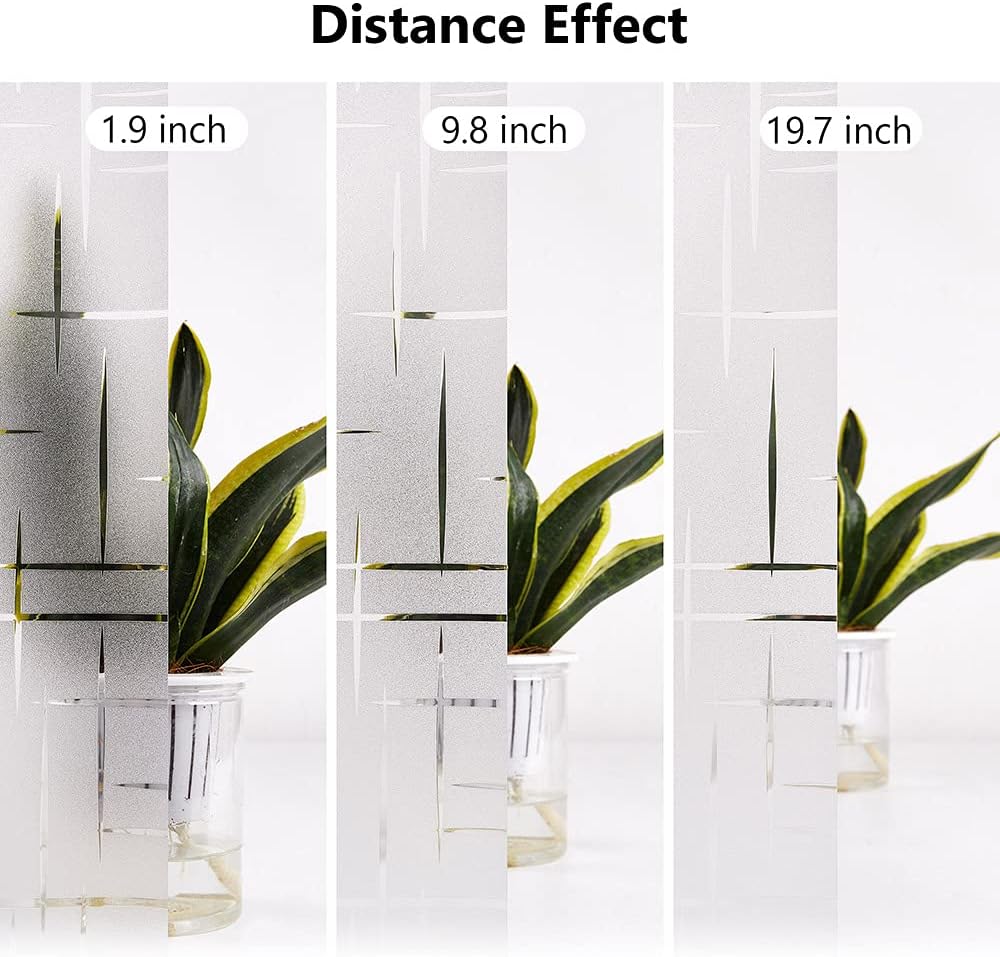 NINETREX Frosted Window Privacy Film,Window Cling Privacy Film, Decorative Glass Static Cling Non-Adhesive Vinyl Removable for Home Office Cross Pattern,23.6 x 118.1Inches