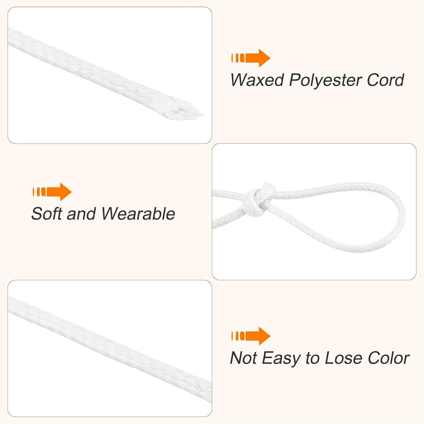 MECCANIXITY Waxed Cord 1.5mm Waxed Polyester Cord 175 Yard Wax String for Bracelet Making,Necklaces, Beading,Jewelry Making and DIY Crafts(White)
