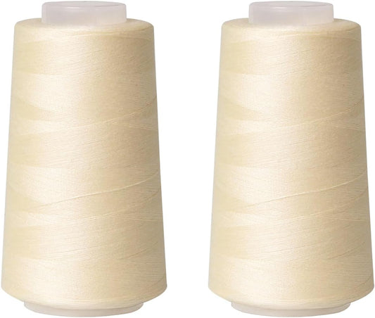 Sewing Thread Cone Set, 2 Pack Serger Thread, 3000 Yards Each, All Purpose Thread for Sewing, Quilting, Machines, Overlock, Merrow & Hand Embroidery (Beige*2)