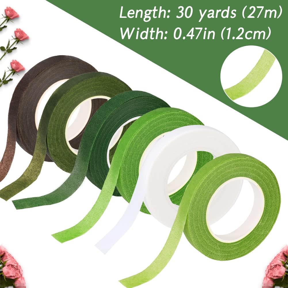 6 Rolls Floral Tape, 1/2" by 180 Yard Green Flower Tape, Flower Tape for Bouquet Stem Wrap Floral Arranging Craft Projects Corsages, Wedding Bouquet