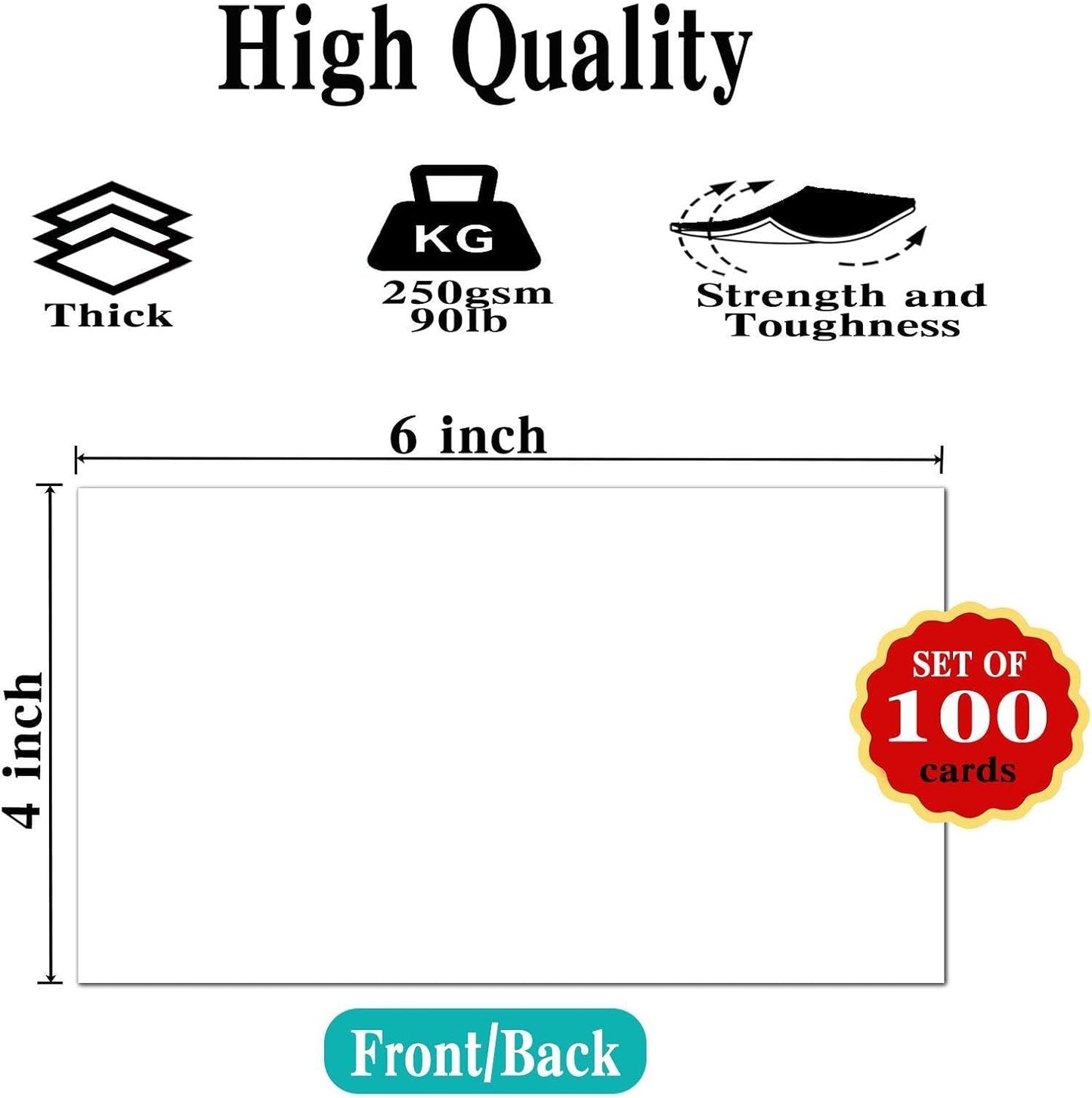 100 Pack 4''x6'' White Blank Cardstock Paper - Card Stock for Printer Postcards, Photo Paper Invitations, Greeting, Note, Thank You, Index Cards - Plain for Writing,Stamping,Printing,Art,DIY Making