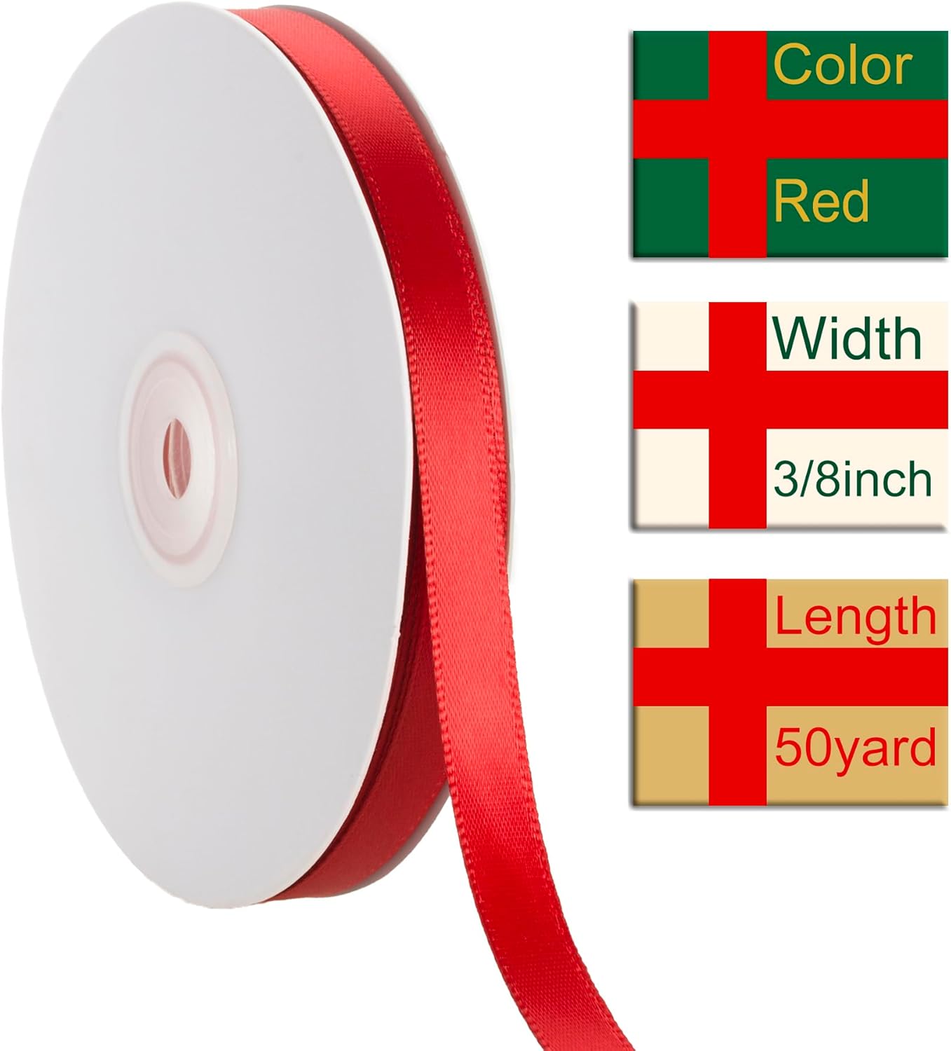 3/8 Inch Red Ribbon, 50 Yards Craft Polyester Satin Ribbon Perfect for Gift Wrapping, Handmade Roses, Wedding Party Decorations and DIY Crafts
