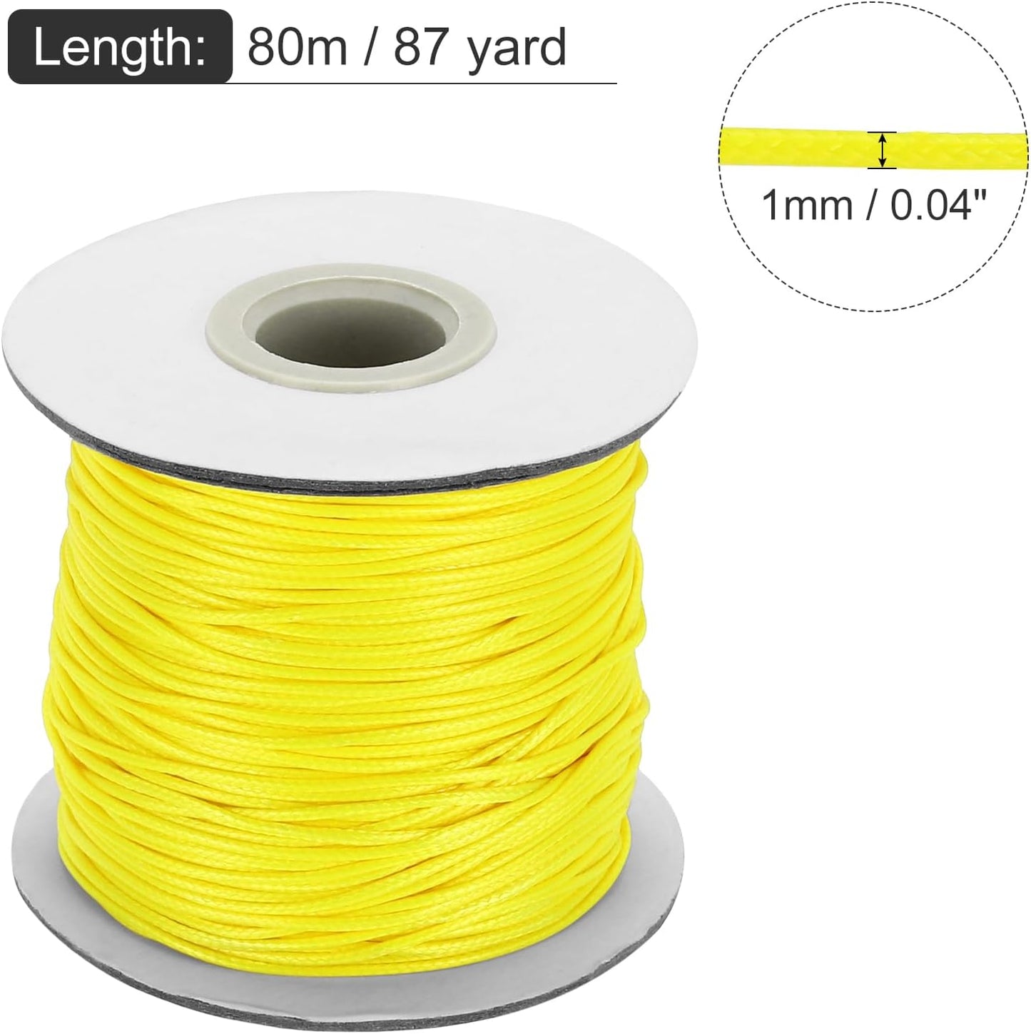 MECCANIXITY Waxed Cord 1mm Waxed Thread 87 Yard Wax String Leather Cord for Bracelet Making, Necklaces, Beading, Jewelry Making and DIY Crafts(Yellow)