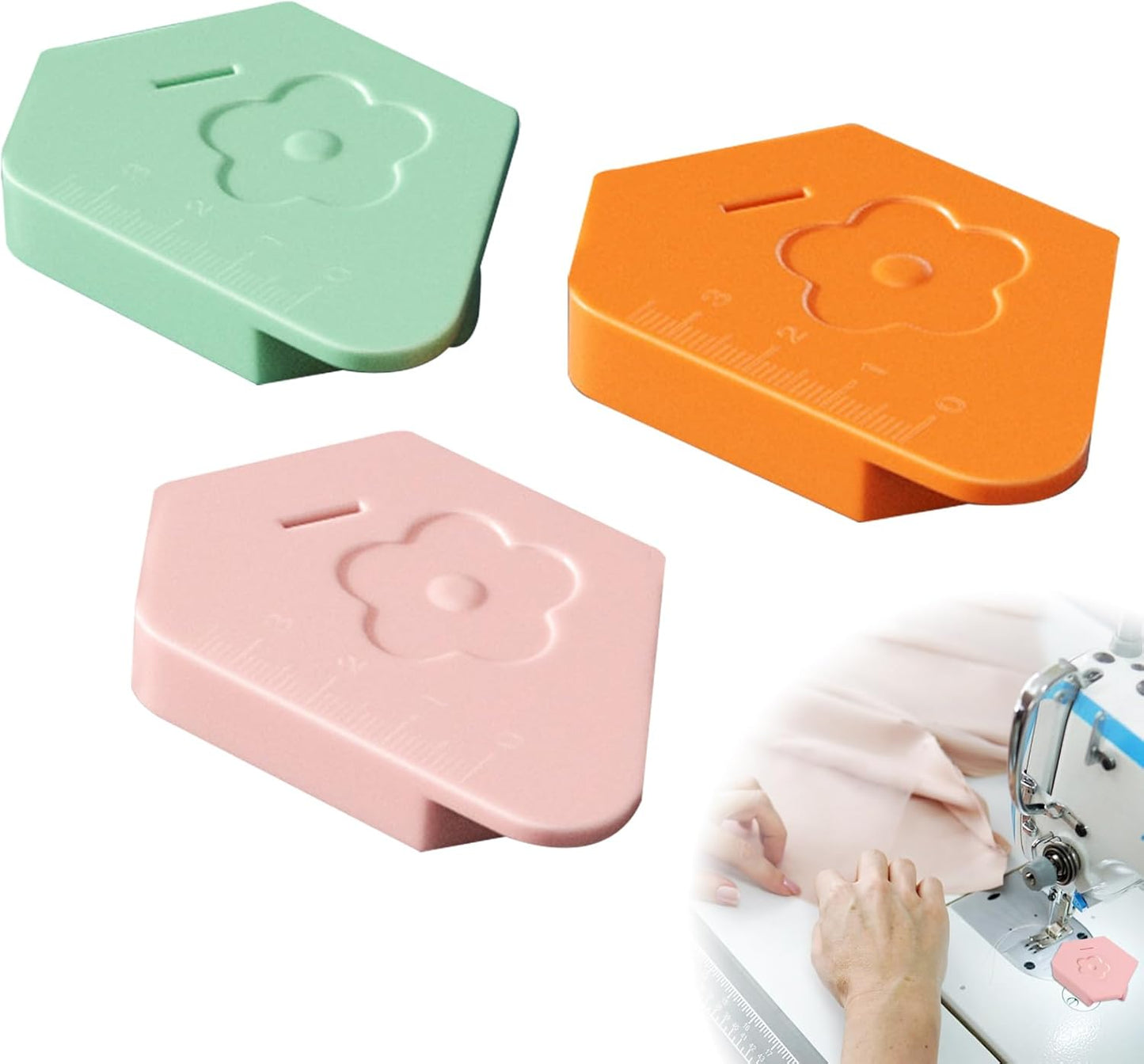 Wshxjzyay 3 Pack Magnetic Seam Guide for Sewing Machine, Upgraded Multifunctional Polygonal Hemmer Guide with Scale, Universal Sewing Accessory for Magnet Making Machine (3 Colors)