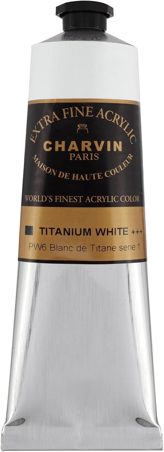Charvin Extra Fine Professional Acrylic Paint - Titanium White, 150ml Tube, Triple-Milled, Lightfast Pigments, Open Stock Artist Acrylic Paints in Nature-Inspired Hues