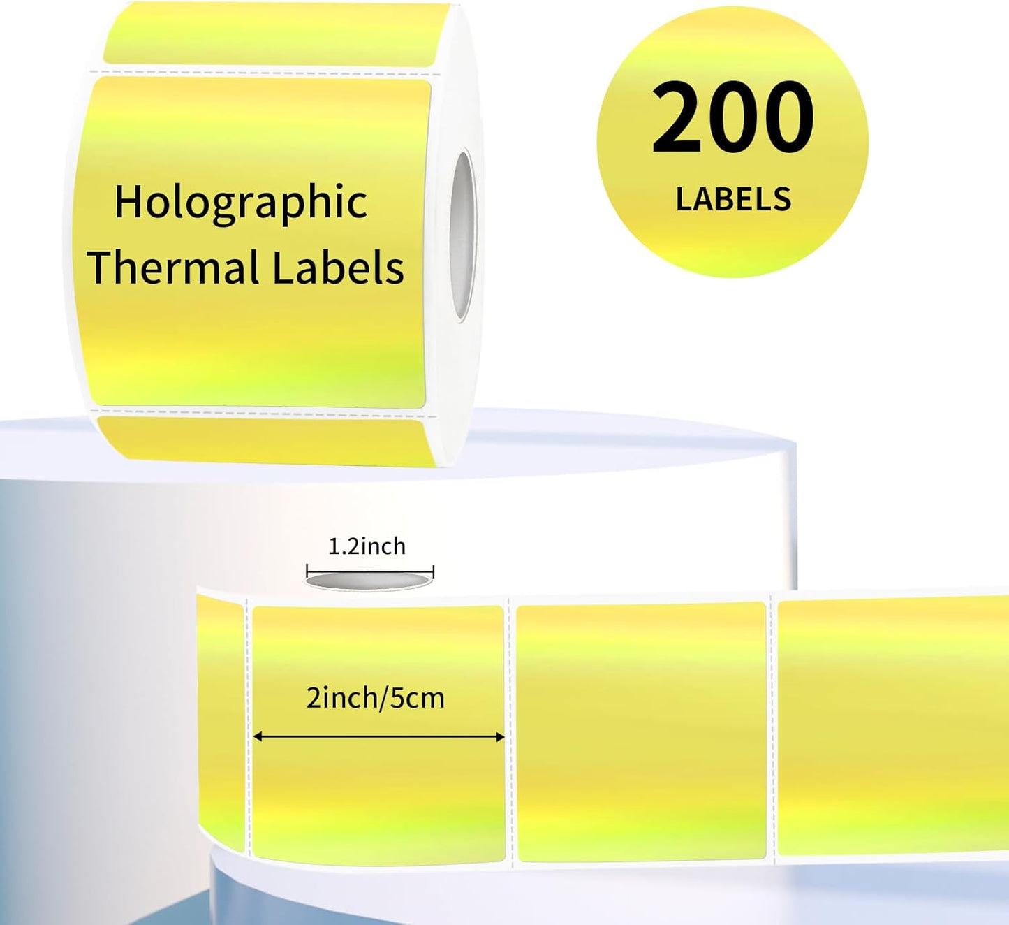 Square Thermal Labels Stickers 2" x 2", Holographic Thermal Stickers Labels, Self-Adhesive Glitter Direct Thermal Label for Small Business, DIY Design- Holographic Yellow