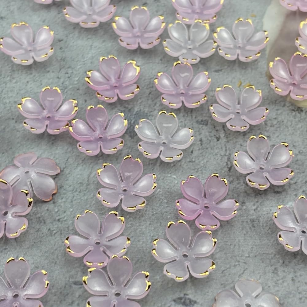 100pcs Acrylic Flower Beads, 19mm Cherry Blossom Plastic Gradient Flower Spacer Beads for DIY Crafts Bracelet Necklace Earrings Jewelry Making(Light Pink)