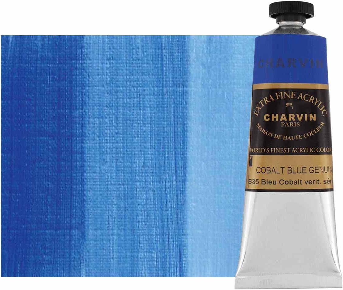 Charvin Extra Fine Professional Acrylic Paint - Cobalt Blue Genuine, 60ml Tube, Triple-Milled, Lightfast Pigments, Open Stock Artist Acrylic Paints in Nature-Inspired Hues