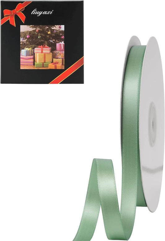 LIUYAXI Sage Green Double Faced Satin Ribbon, 3/8" X Continuous 25 Yards, Ribbons Perfect for Gift Wrapping Bows Bouquet Wedding Decor DIY Craft and More