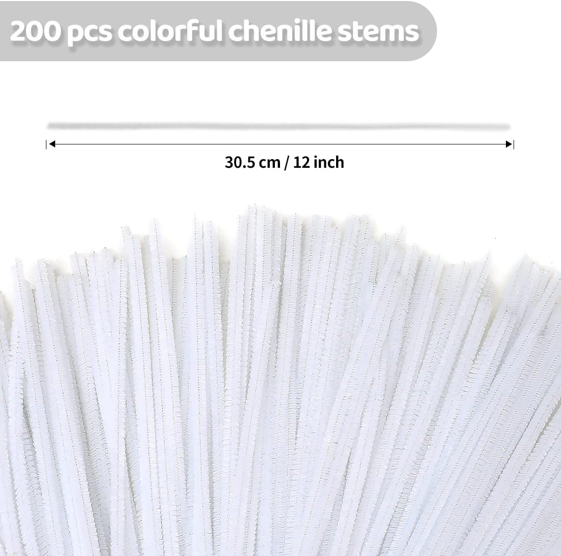 Eppingwin 200pcs Pipe Cleaners, White Pipe Cleaners Craft Supplies,Chenille Stems for DIY Arts Crafts Project(White)