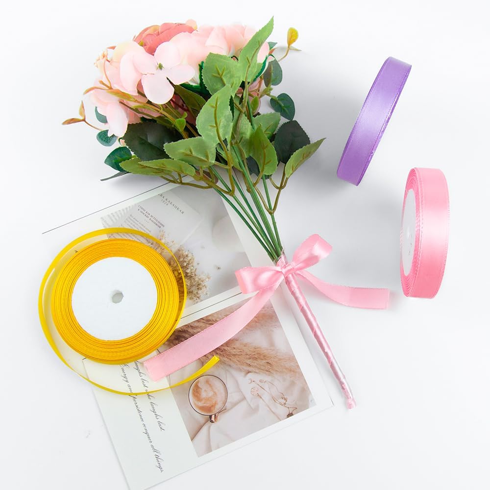 KMER LIFE 3/8 Inches x 25 Yards Purple Satin Ribbon Solid Fabric Ribbons for Crafts, Wedding Decor, DIY Hair Accessories, Sewing, Gift Package Wrapping, Valentine's Day Bouquet and More