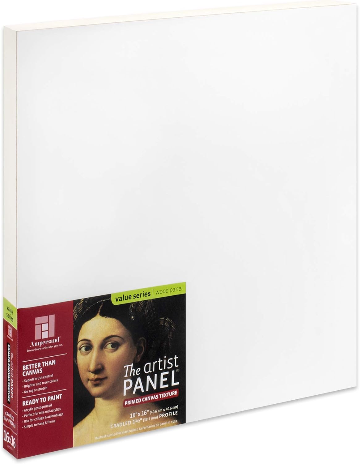 Ampersand Art Supply Wood Gesso Art Painting Panel: Canvas Texture, 1.5 Inch Cradle, 16" x 16"