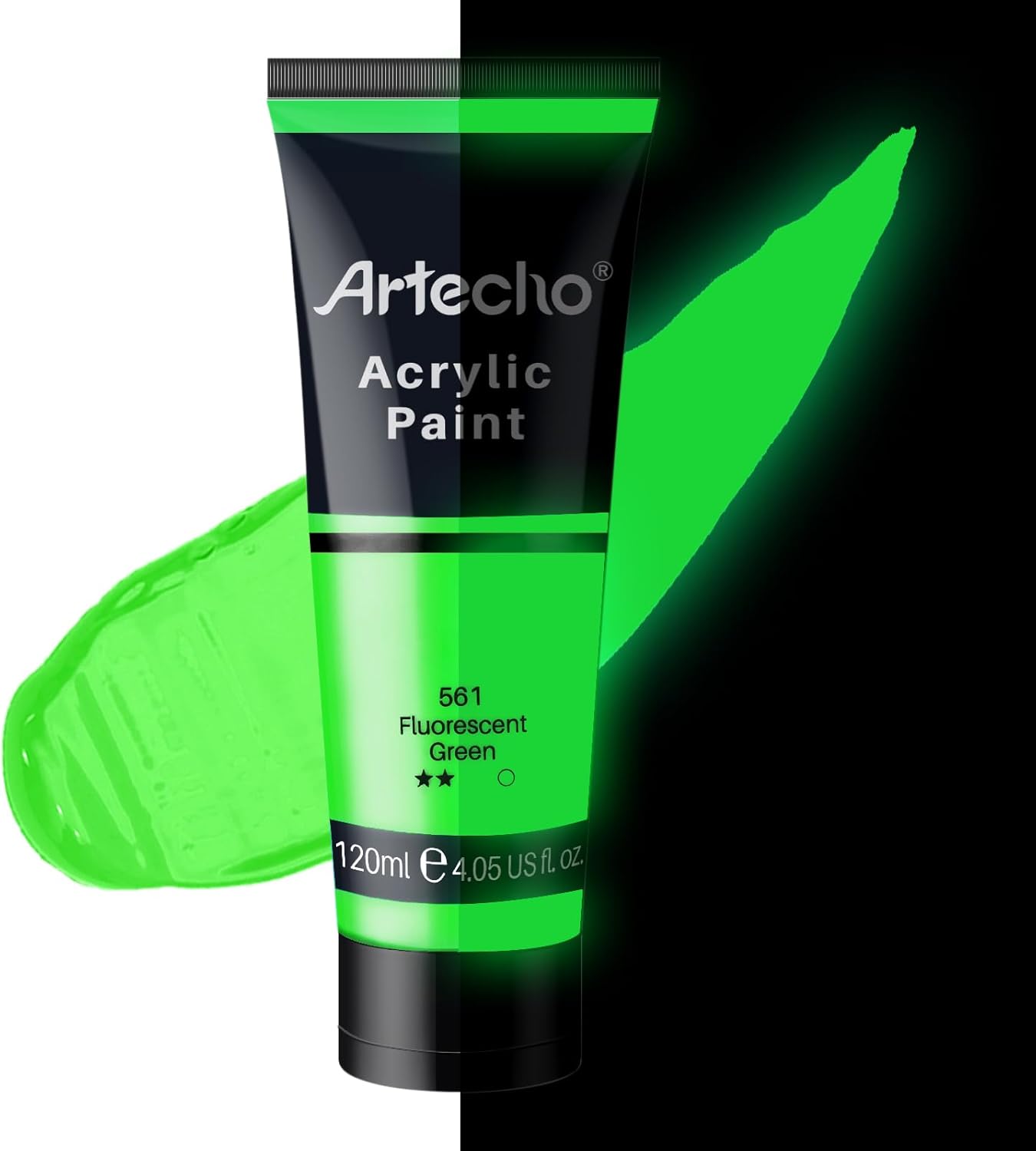 Artecho Glow in the Dark Paint, Neon Green Paint (120ml / 4.05oz) Tubes, Art Craft Paints for Canvas, Rock, Stone, Wood, Fabric, Art Supplies