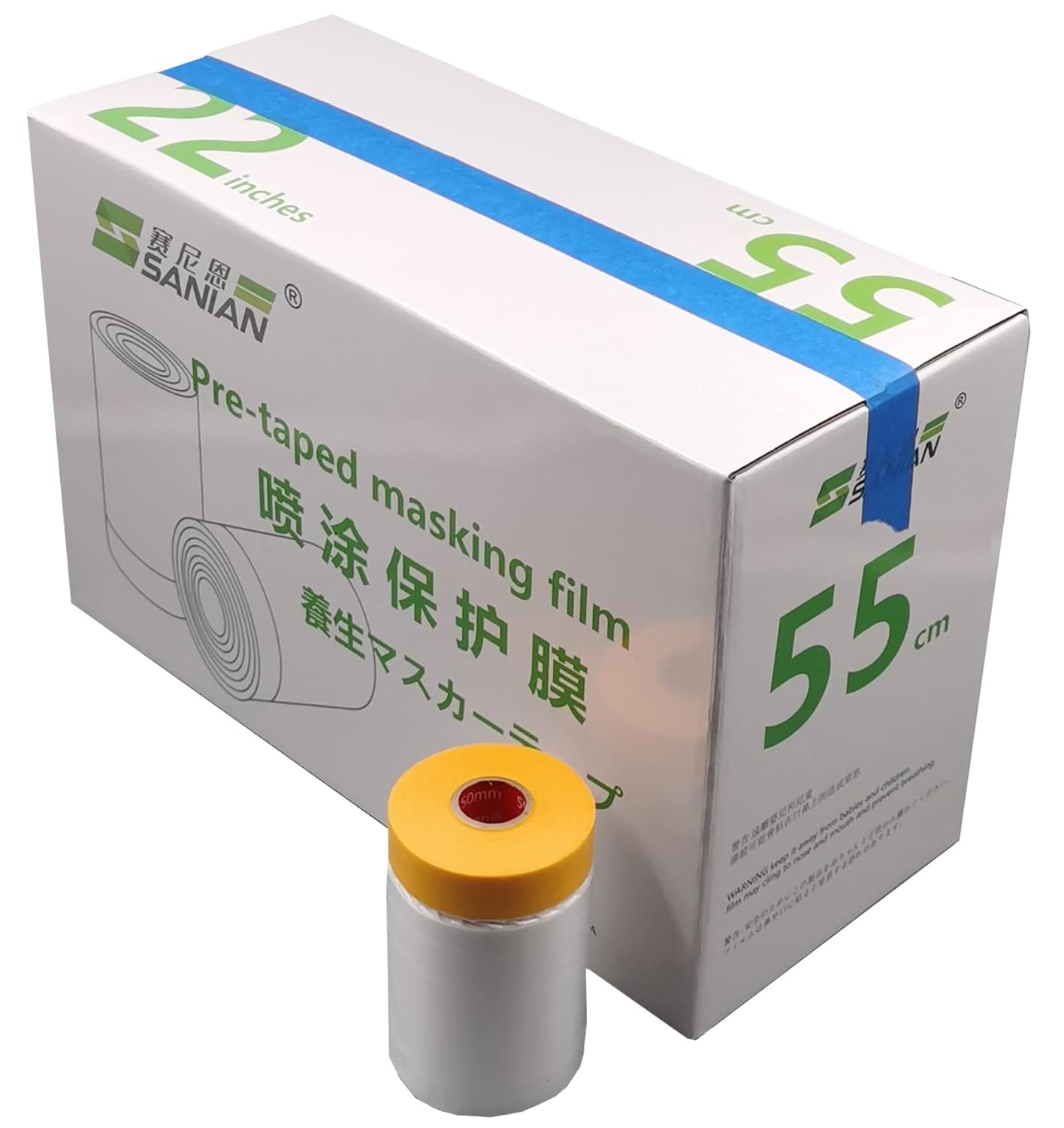 Pre-Taped Masking Film Film and Masking Tape in one Plastic Tape and Drape Roll Painters Plastic (20 Pack, Each roll 22" Wide x 82 feet Long)