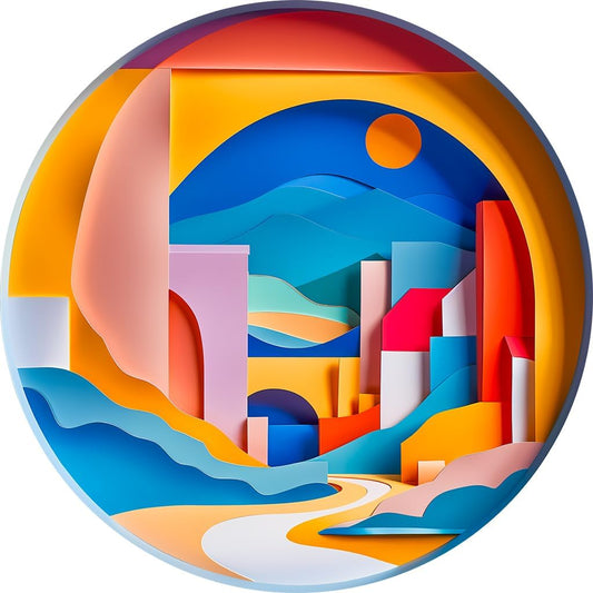 Bgraamiens 3D Visual Sunrise in The Distance 1000 Pieces Round Puzzle for Adult,Unique Modern Art