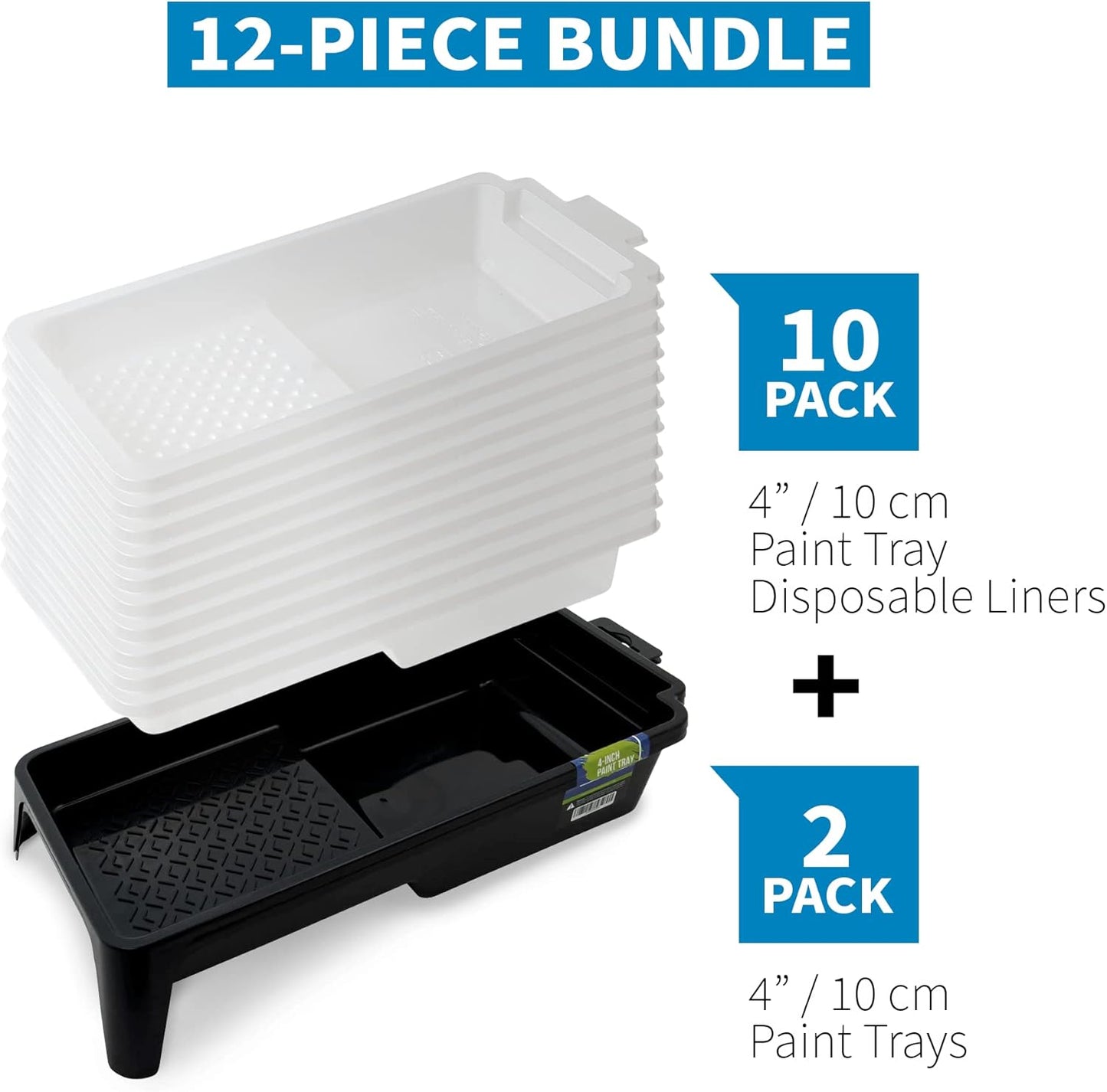 Precision Defined Paint Trays, Paint Roller Trays Liner, Plastic Paint Pan for Roller Brushes, Painting Tray for Painting with Deep Paint Pocket (Paint Tray & Liner (12-Pack), 4-inch)