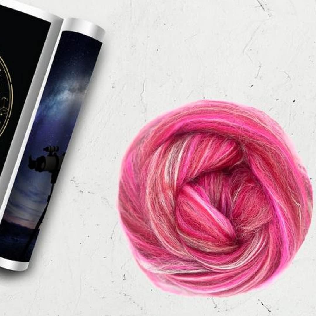 Revolution Fibers – Constellation Range Roving (8 Ounces) | Multicolored Tonal Blend of 70% Dyed Merino and 30% Tussah Silk Combed Top | Soft Fiber for Felting, Spinning, Knitting (Aries Pink)