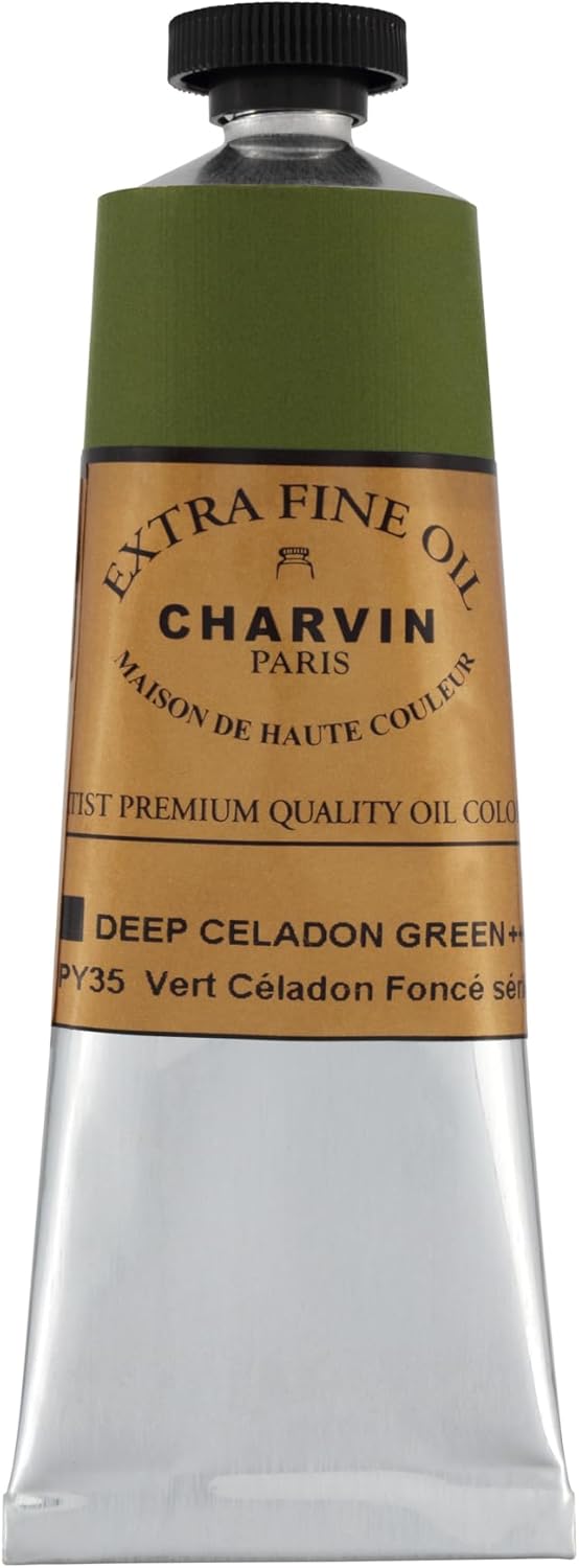 Charvin Extra Fine Oil Paint, Celadon Green Deep 60 mL - Triple-Milled, Rich Texture, Poppy Oil-Based, Light-Fast, Handmade, Archival Quality