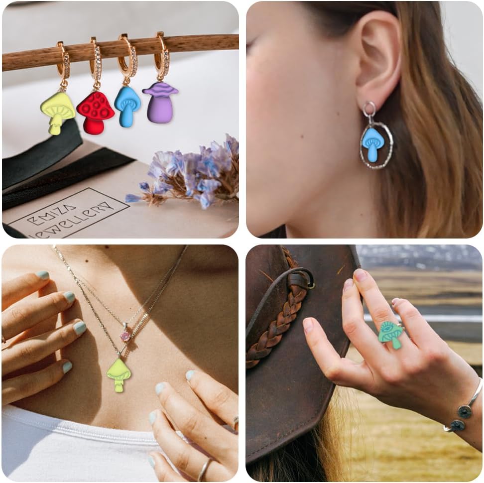 ACRNIGHEET Mushroom Clay Cutters - 15pcs 3D Clay Cutters for Polymer Clay, Clay Cutters Shapes Mushroom, Cookie Cutter, DIY Earring Making Tools with Storage Box