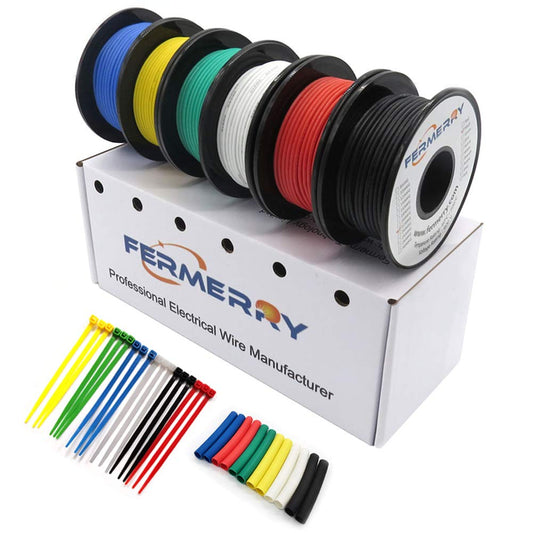 Fermerry 20 AWG Stranded Wire Spool 100ft Each 6 Colors Flexible 20 Gauge Silicone Hook up Wire Kit Electrical Tinned Copper Wire