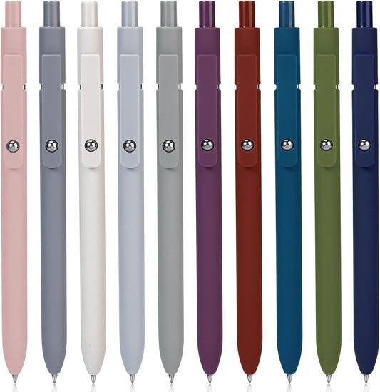 10Pcs Quick Dry Ink Pens,Retractable Gel Ink Pens,Fine Point Rolling Ball Gel Pen,Premium Smooth Writing Pens,0.5mm Cute Kawaii Pens for School Home Office Diary,Assorted Vintage Colors,Black Refill