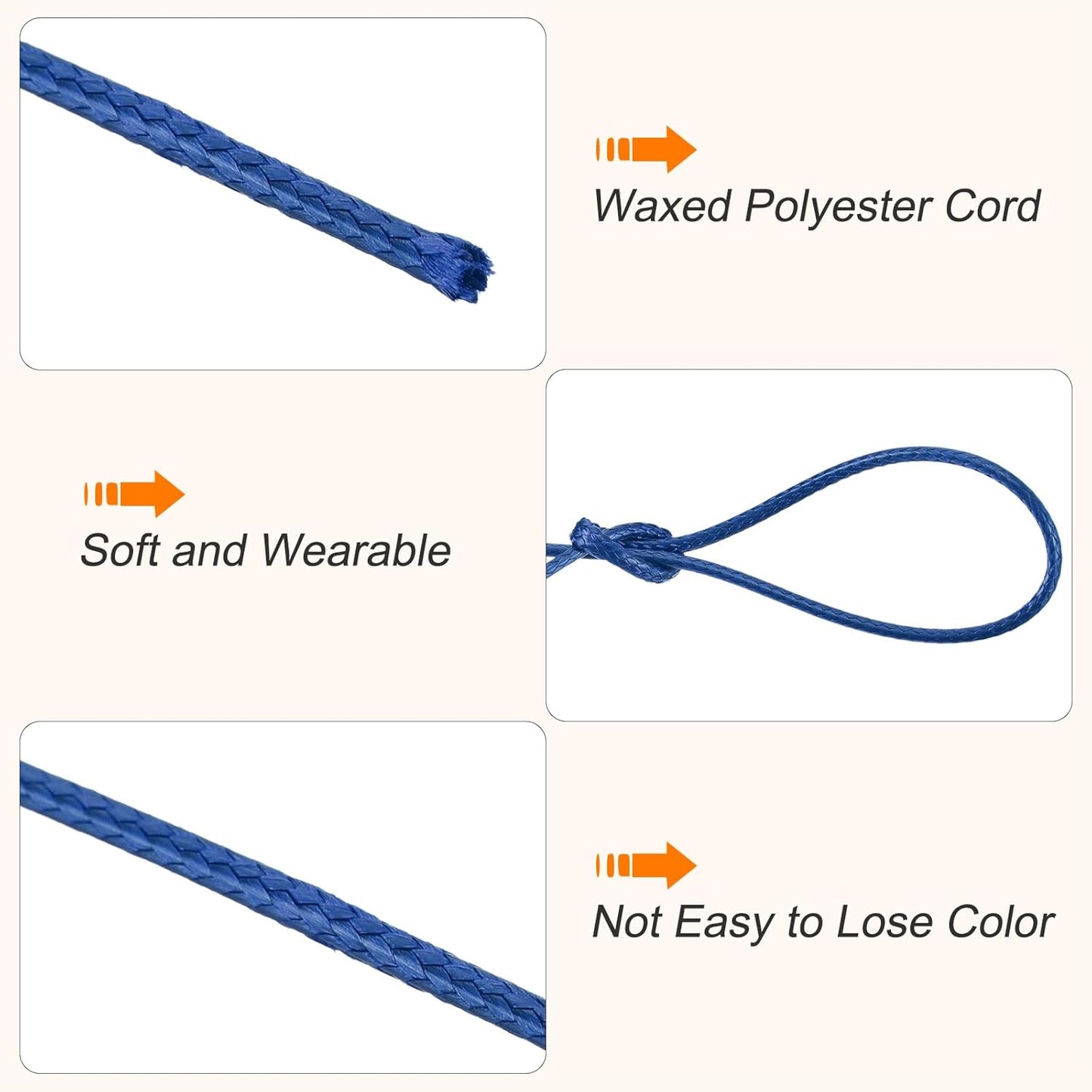 MECCANIXITY Waxed Cord 1.2mm Waxed Polyester Cord 175 Yard Wax String for Bracelet Making,Necklaces, Beading,Jewelry Making and DIY Crafts(Navy Blue)