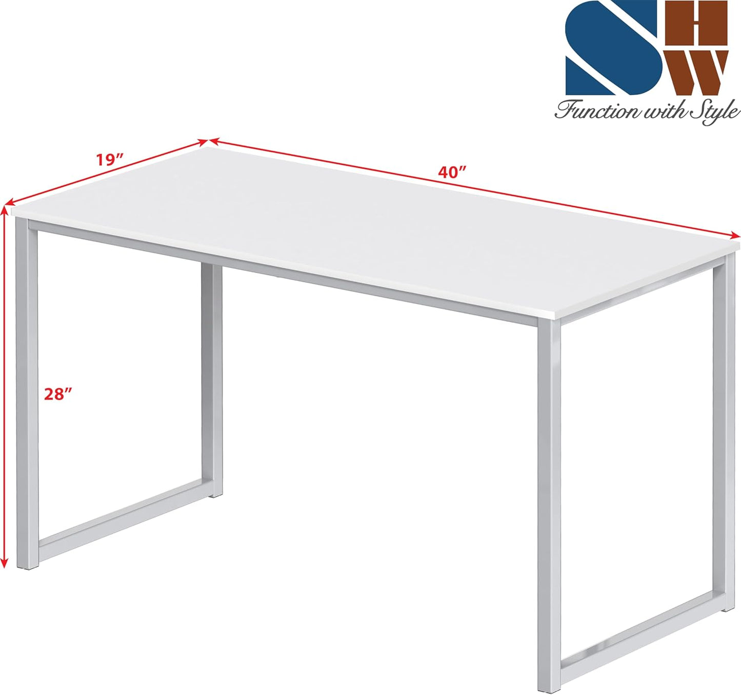 SHW Mission 40-Inch Home Office Computer Desk, White