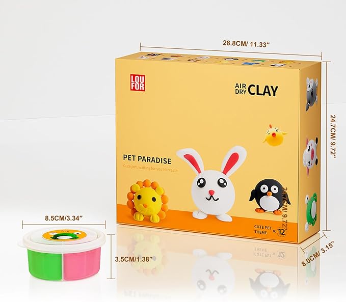 Air Dry Clay Kit for Kids - 12 Boxes DIY Modeling Clay Set with Sculpting Tools & Tutorials, Super Light & Non-Toxic, Creative Art Crafts for Boys Girls Ages 5+ (Pet Paradise)