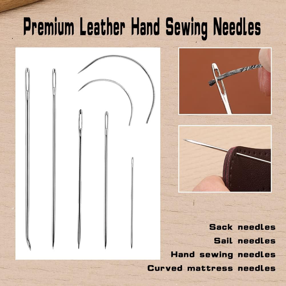 Ftyiwu Waxed Thread 55 Yards, Leather Sewing Waxed Thread with Hand Sewing Needles for Home Upholstery Carpet Leather Canvas Repair and Sewing(Dark Gray)