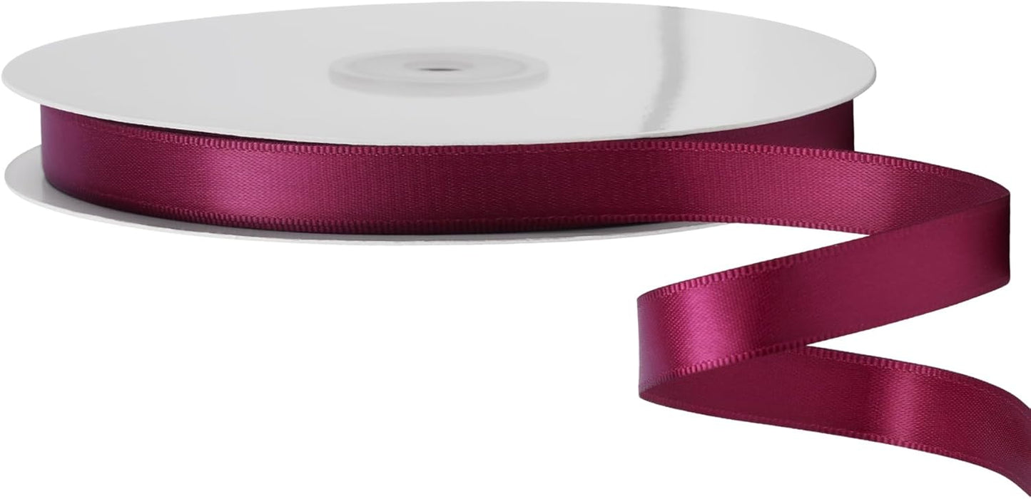 LIUYAXI Burgundy Satin Ribbon, Double Faced 1/2" X Continuous 25 Yards Ribbons Perfect for Gift Wrapping Bows Bouquet Wedding Craft and More