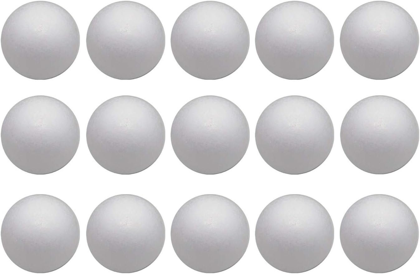 Crafjie Craft Foam Balls 3 Inches in Diameter 15-Pack, Smooth Polystyrenets Foam Ball, for Decoration Household School Projects DIY Arts and Craft, White