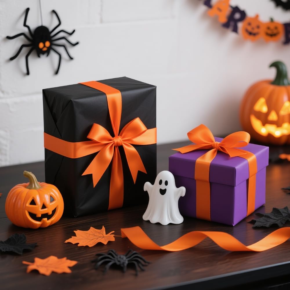 1" x 100 Yards Orange Ribbon, Orange Satin Ribbons for Gift Wrapping, DIY Craft, Flower Bouquet, Valentine's Day, Halloween and Birthday Party Decoration