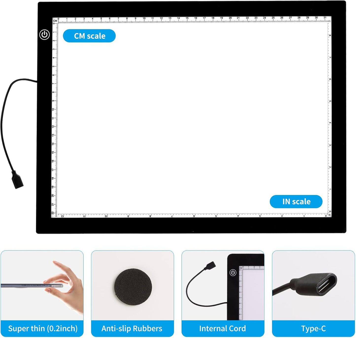 A4 Light Pad with Foldable Stand, UL Certified Adapter, 8000 Lux Super Bright Ultra Thin Pad for Cricut Weeding Vinyl, Artist Drawing Light Box/Board/Table for Tracing, Sketching - Black