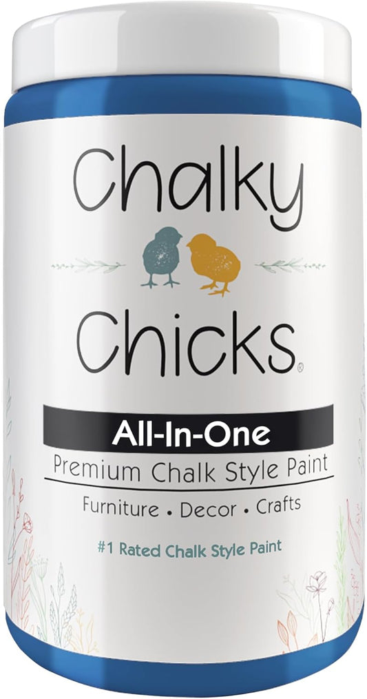 Chalky Chicks All-in-One Chalk Paint for Furniture or Cabinet - 32 Fl Oz - Matte Finish Denim (Navy Blue) for Metal, Wood Furniture Paint - No Sanding All-in-One for Home Decor & Crafts, USA Made