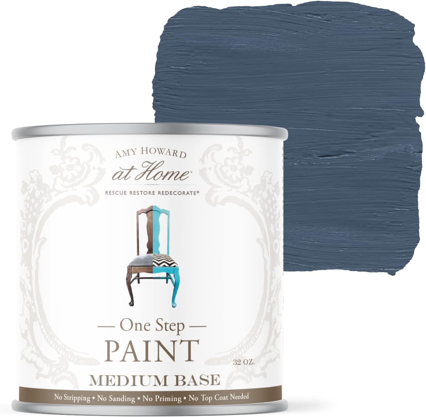 AMY HOWARD AT HOME Chalk-Based One Step Paint for Furniture, Cabinetry, Decor, Finish, and More | No Stripping, Sanding, or Priming | Medium Base | 32 Ounce | Lakai Blue