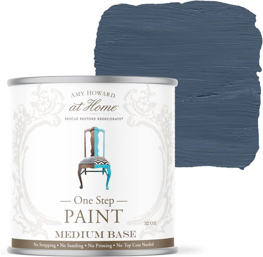 AMY HOWARD AT HOME Chalk-Based One Step Paint for Furniture, Cabinetry, Decor, Finish, and More | No Stripping, Sanding, or Priming | Medium Base | 32 Ounce | Lakai Blue