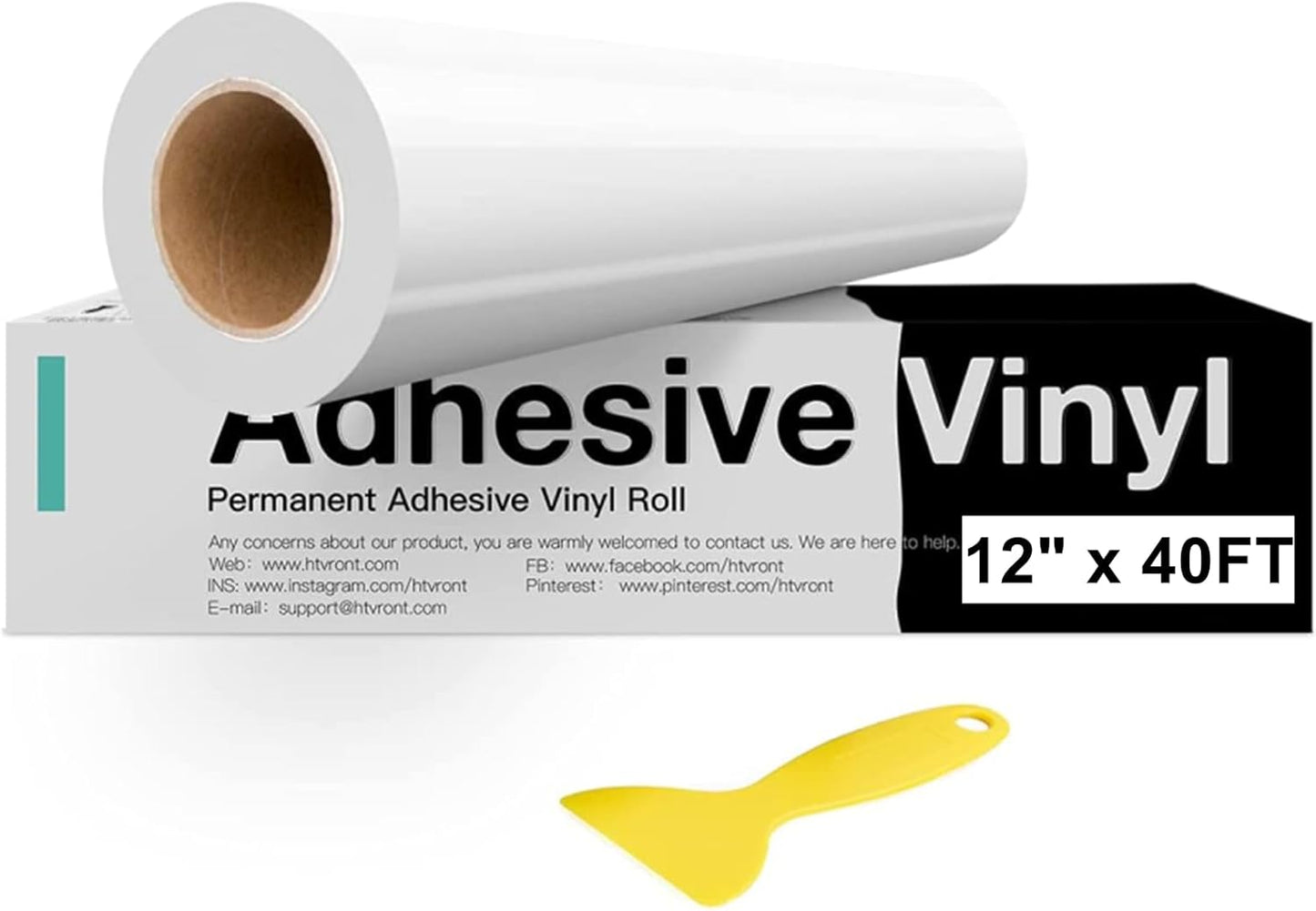 HTVRONT White Permanent Vinyl, 12" x 40 FT White Adhesive Vinyl Roll Compatible with Cricut Cutting Machine, Silhouette, Cameo Cutters, Signs, Scrapbooking, Craft, Die Cutters (Glossy White)