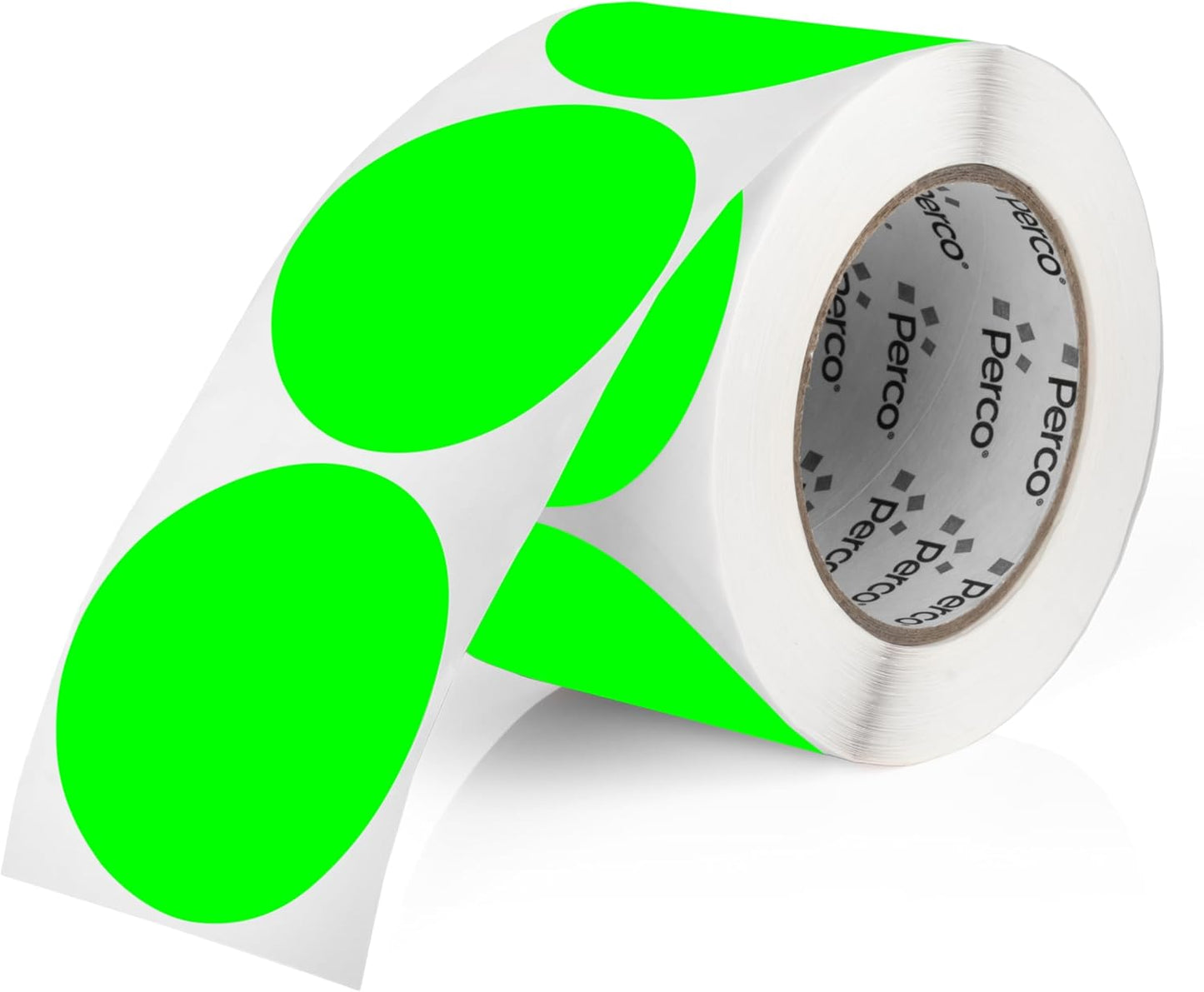 Perco Fluorescent Green 3-Inch Round Circle Dot Sticker Labels with Easy Peel Perforation - 500 Labels per Roll - Strong Adhesion, Vibrant Colors for Organizing, Crafting & More - Made in USA