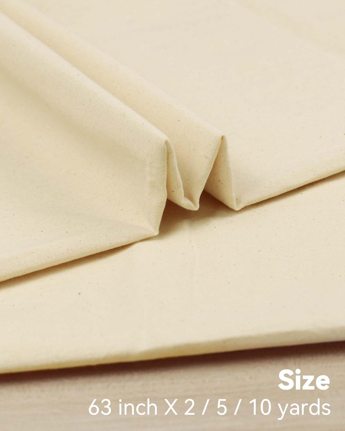 HOTGODEN Medium Weight 100% Cotton Muslin Fabric: 63 inch x 2,5,10 Yards Unbleached Muslin Linen Fabric Material for Sewing Material Apparel Cloth