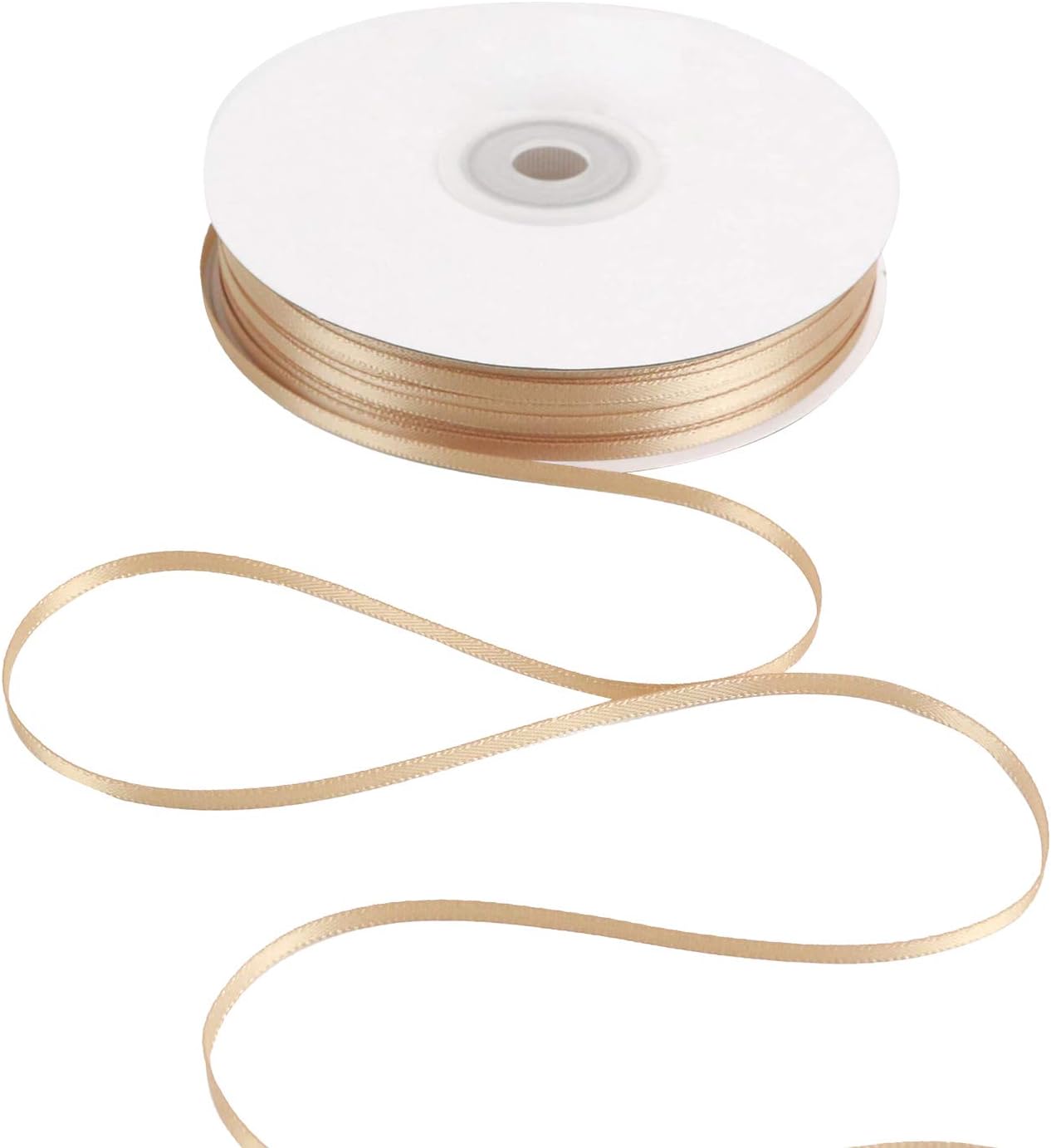 HUIHUANG Champagne Satin Ribbon 1/8 inch x Continuous 100 Yards Roll Tan Color Double Face Ribbon for Crafts, Wedding Invitation Card, Gift Wrapping, Christmas Ornaments, Gift Tag
