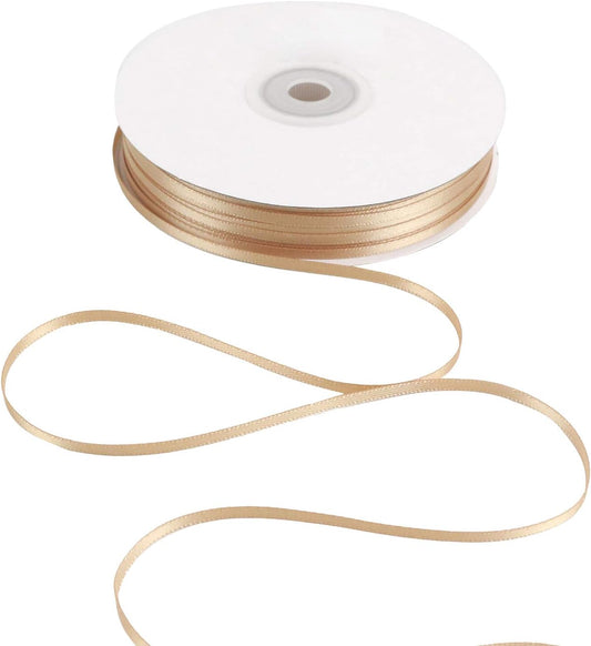 HUIHUANG Champagne Satin Ribbon 1/8 inch x Continuous 100 Yards Roll Tan Color Double Face Ribbon for Crafts, Wedding Invitation Card, Gift Wrapping, Christmas Ornaments, Gift Tag