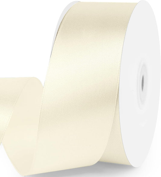 1-1/2" x 50 Yards Satin Ribbon - Ivory Silk Ribbon with Spool - Ideal for Gift Wrapping, Floral Bouquets, Crafts, Wedding Party Decorations, Christmas and Sewing Projects