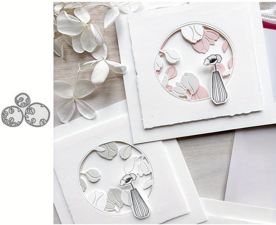 Lapoo Flowers Metal Cutting Die for Scrapbooking - Durable, Cut Stencils for DIY Scrapbook Photo Album Decorative Paper Card, Card Making Supplies, Embossing (Three-Layer Flower Frame 4.2 x 2.9 in)