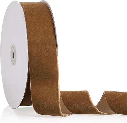 1.5" X 20 Yards Khaki Velvet Ribbon for Christmas Tree Wreath Decoration Handmade Crafts Ornaments Gift Wrapping & Bow Making