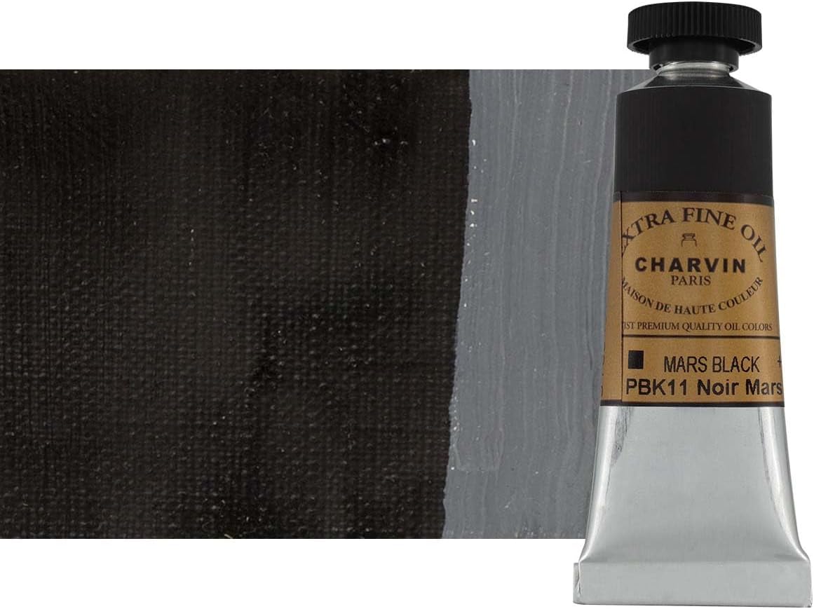 Charvin Extra Fine Oil Paint, Mars Black 20 ml - Triple-Milled, Rich Texture, Poppy Oil-Based, Light-Fast, Handmade, Archival Quality