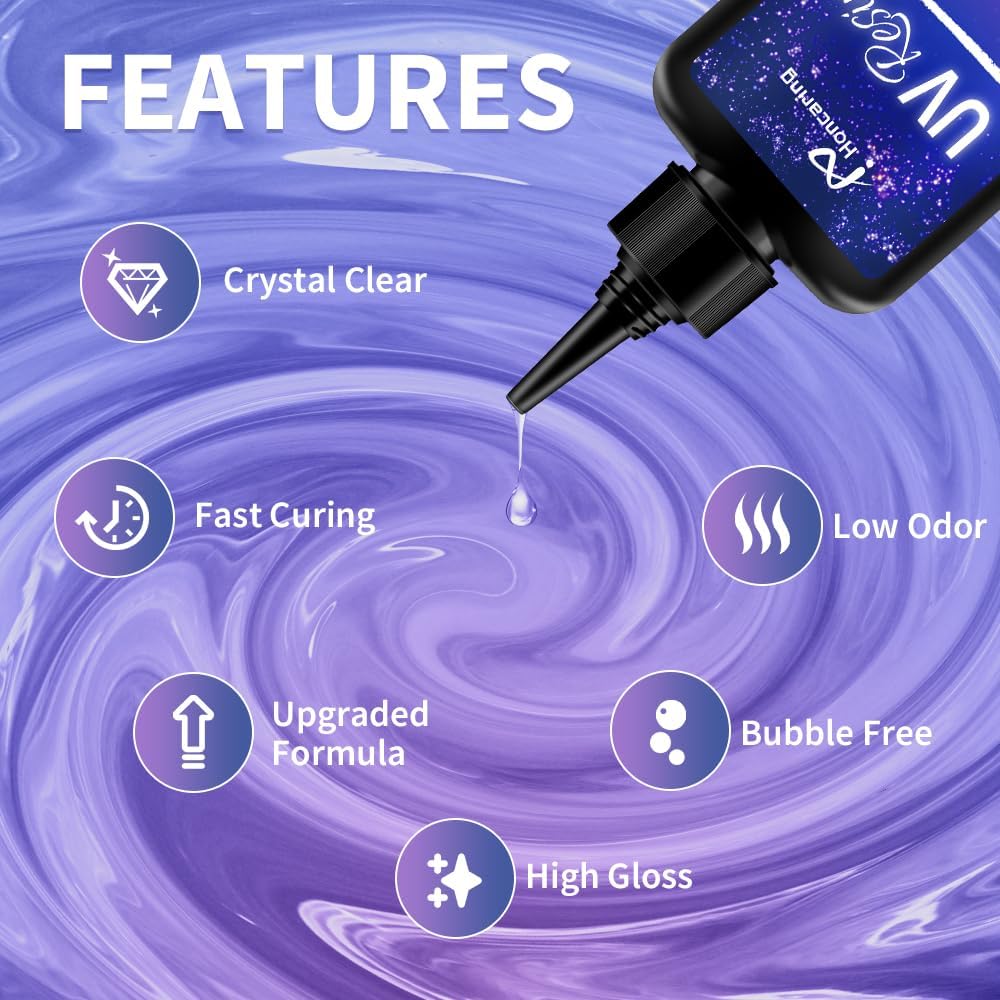 UV Resin Kit 200g with UV Light, Hard Type UV Resin Kit, Upgraded Formula & Crystal Clear UV Resin for Jewlery Making, 100g*2 Resin UV Kit with Light for Earring, Pendant, DIY