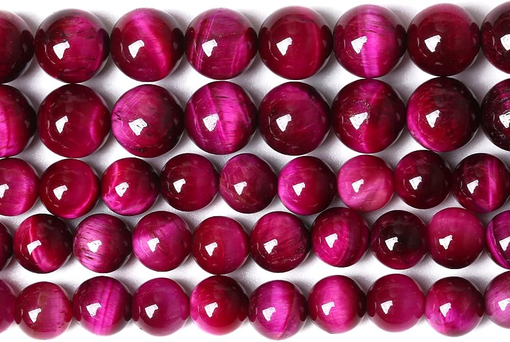 Natural Rose Red Tiger Eye Agate Stone Round Loose Beads for Jewelry Making Semi-Precious Beads DIY Bracelet Necklace 6mm 61pcs (Rose Red Tiger Eye Stone, 6mm)